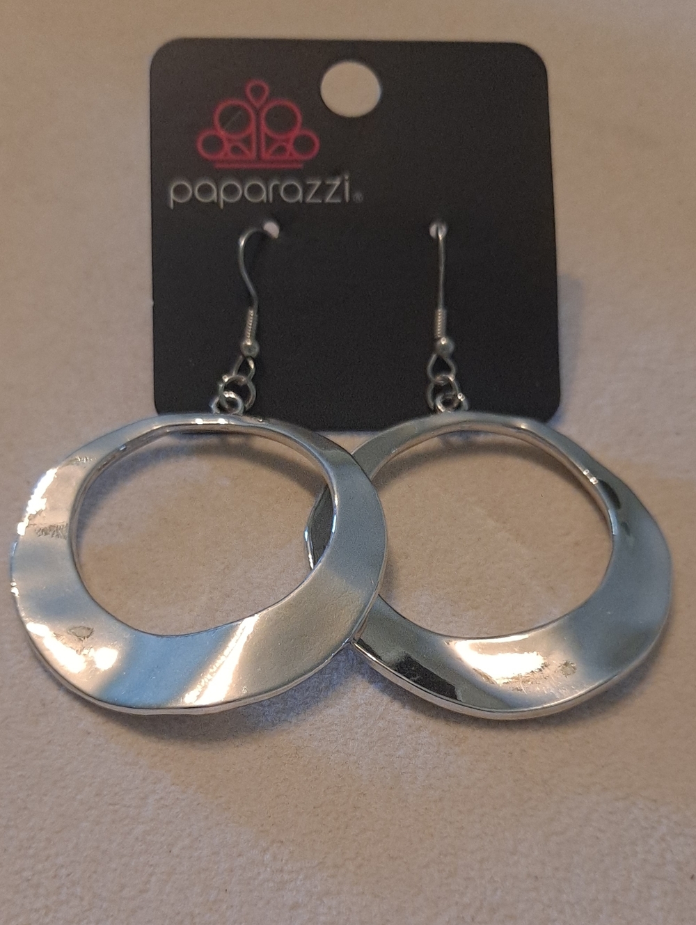 paparazzi Shiny Silver Hollow Hoop Drop Earrings